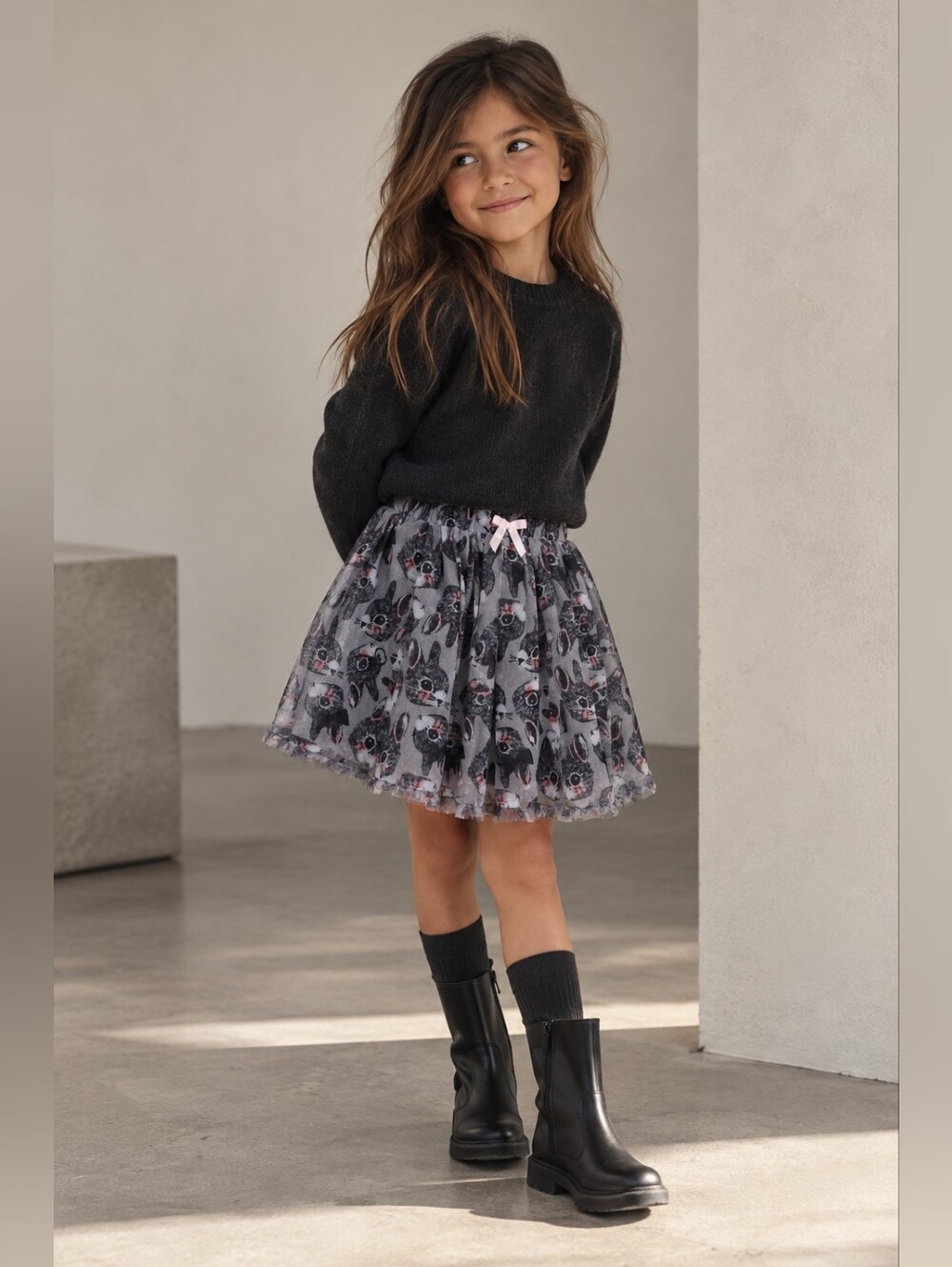 H&M Girls Bunny Tulle Tutu Skirt Size 6-7Y 122 Gray Pink Ballet Fairycore